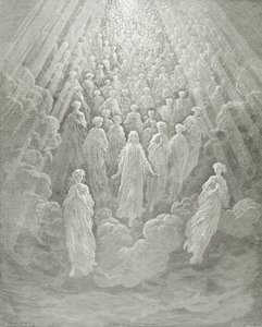 Gli angeli nel pianeta Mercurio: Beatrice ascende con Dante al pianeta Mercurio, c.1860-68 da Gustave Dore